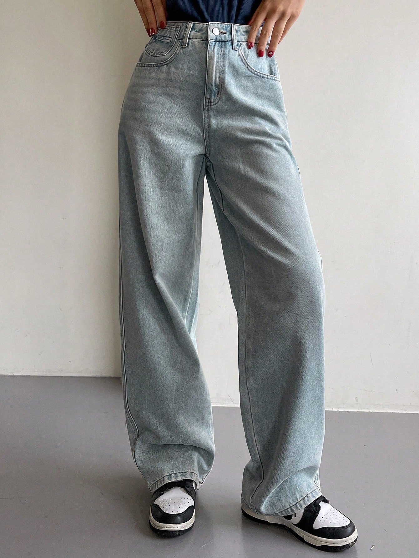 Maxct Women's Casual Wide-Legged Loose Fit Denim Pants With Pockets
