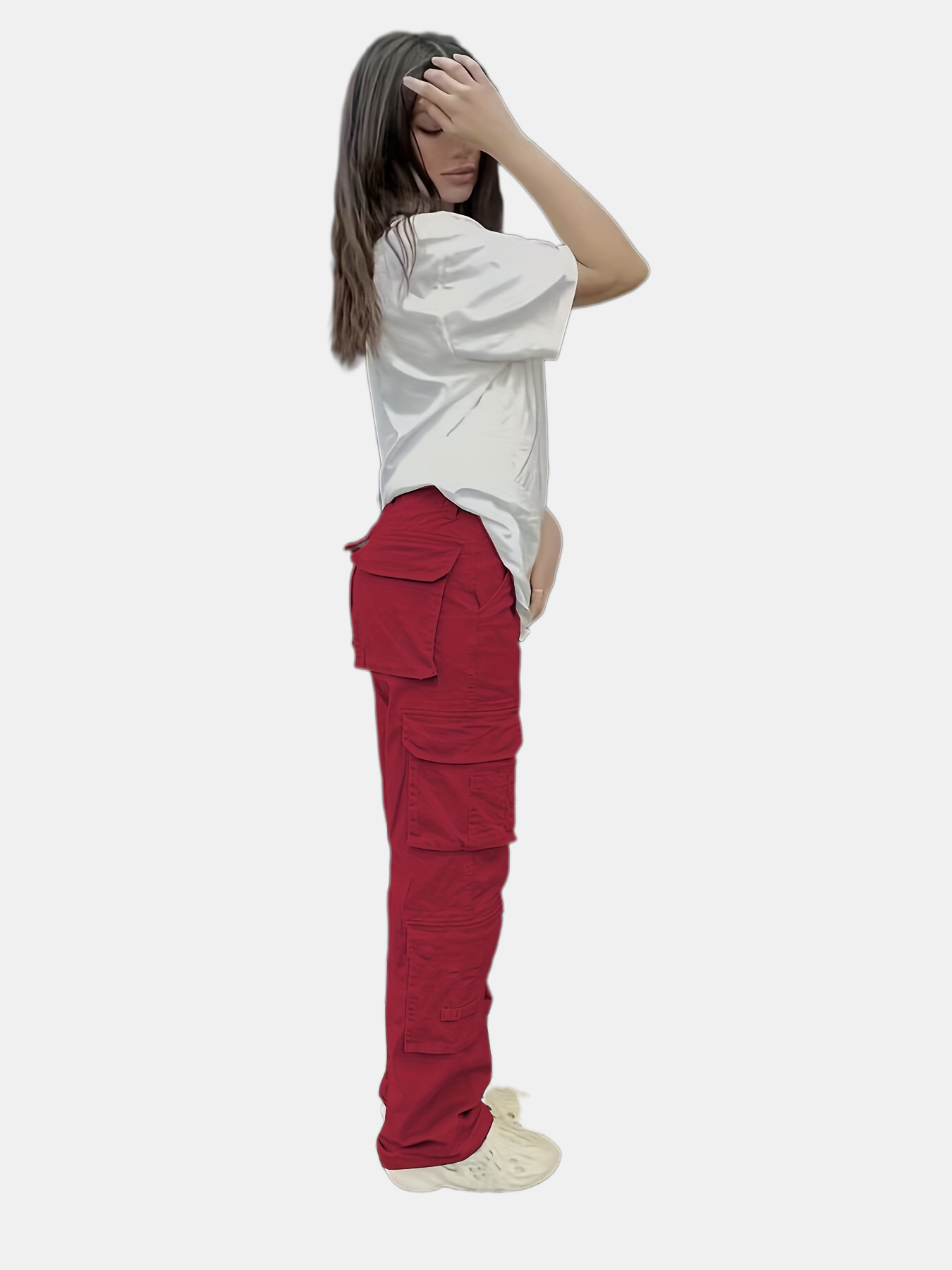 Plain High Rise Cargo Denim Pants, Loose Solid Color Retro Cargo Jeans, Street Casual Style, Women's Denim Jeans & Clothing
