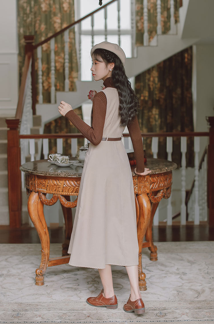 Button Up Suede Pinafore Dress Maxct