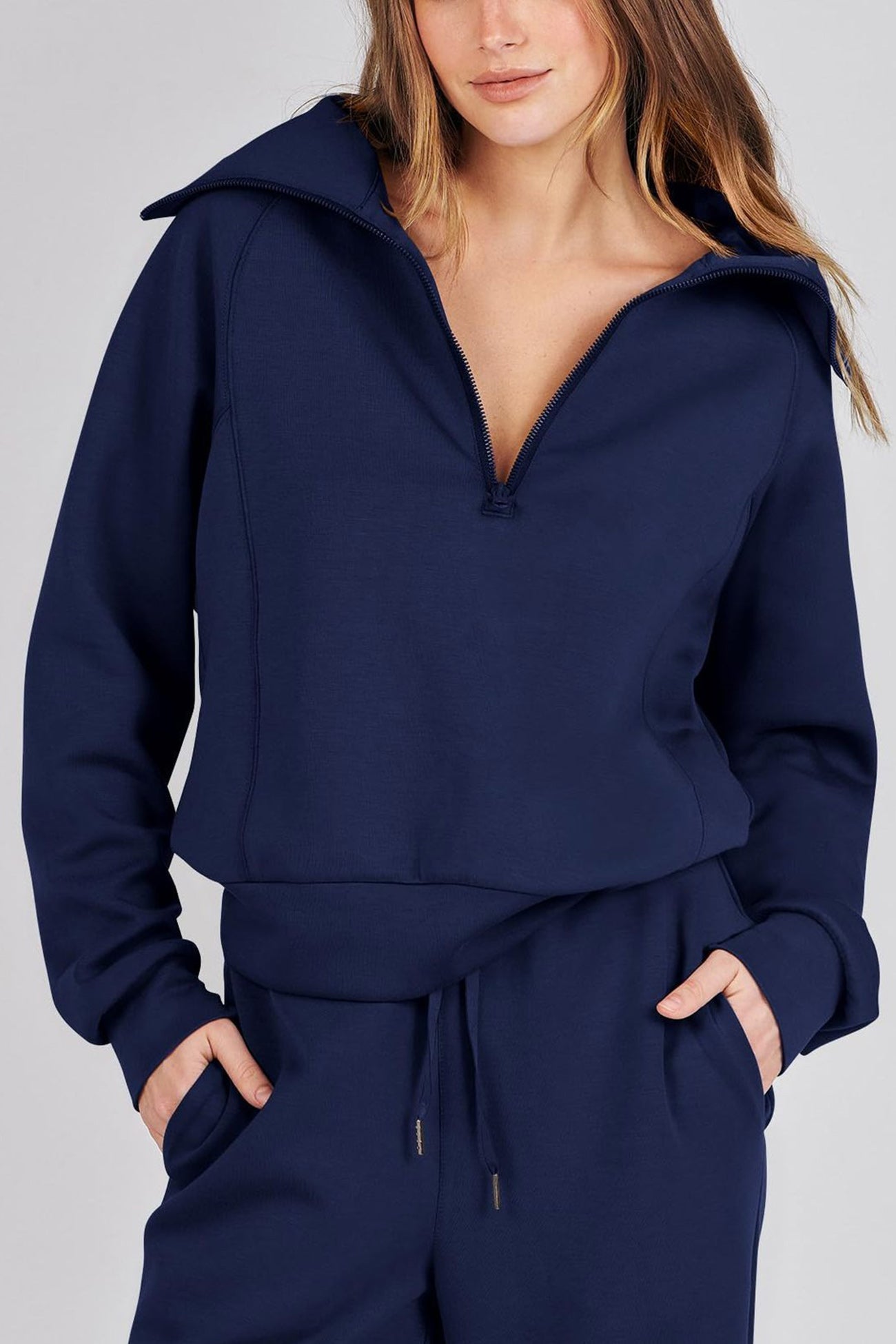 Maxct Lapel Zip-up Sweatshirt Wide Leg Long Pants Set