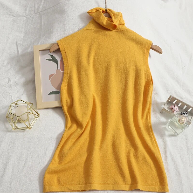 Maxct sweater vest autumn spring simple solid knitted turtleneck tank top women cozy pullover