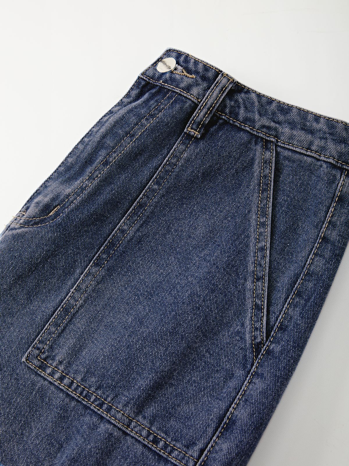 Washed Mid Waist Pocket Cargo Jeans Maxct