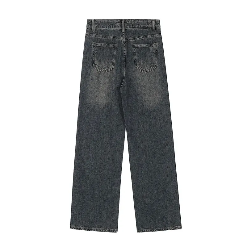 American Star Embroidery Women's Denim Trousers: Y2K High Street Casual Loose Straight Leg Pants - true deals club