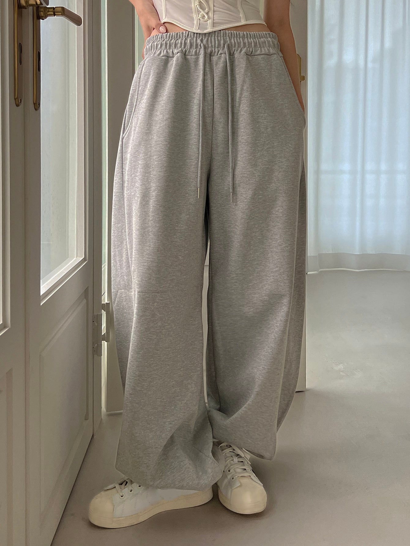 Maxct Drawstring Waist Wide Leg Sweatpants