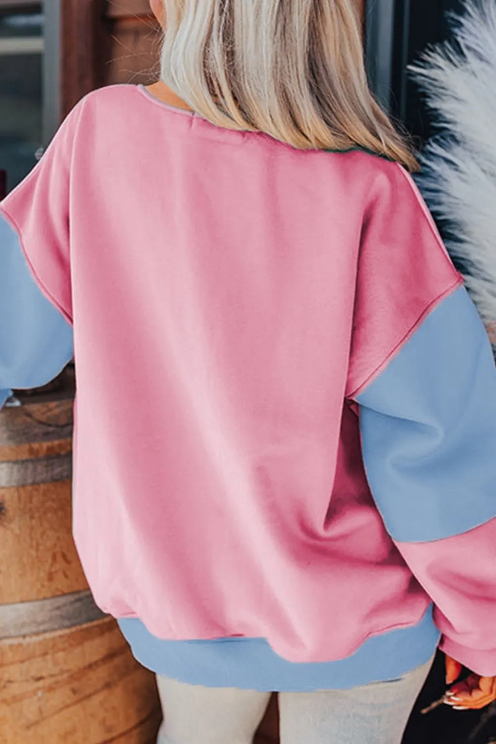Maxct &Color Block Round Neck Long Sleeve Sweatshirt