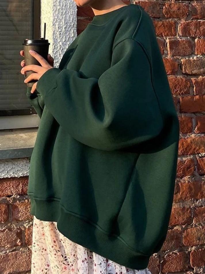Maxct-Solid Crew Neck Oversized Sweatshirt