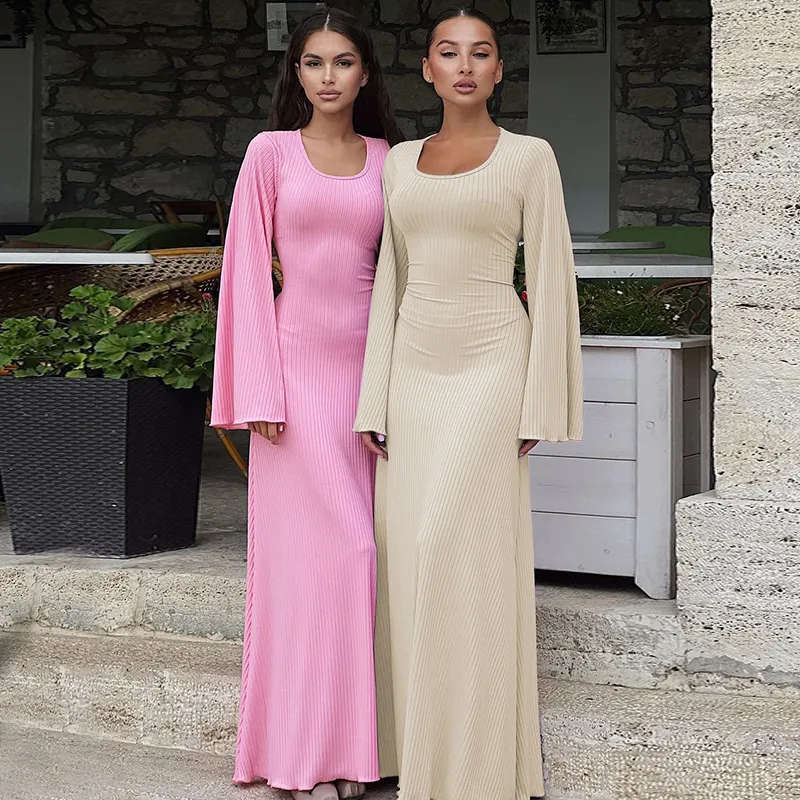 Women's Clothing 2024 Spring New Fashion Loose U Collar Back Lace Long Sleeve Dress Wholesale