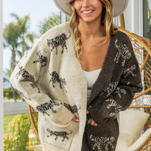 Maxct &BiBi Open Front Long Sleeve Contrast Cardigan