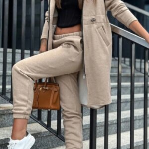 Maxct Elastic Waist Mid-length Hoodie Pants Set