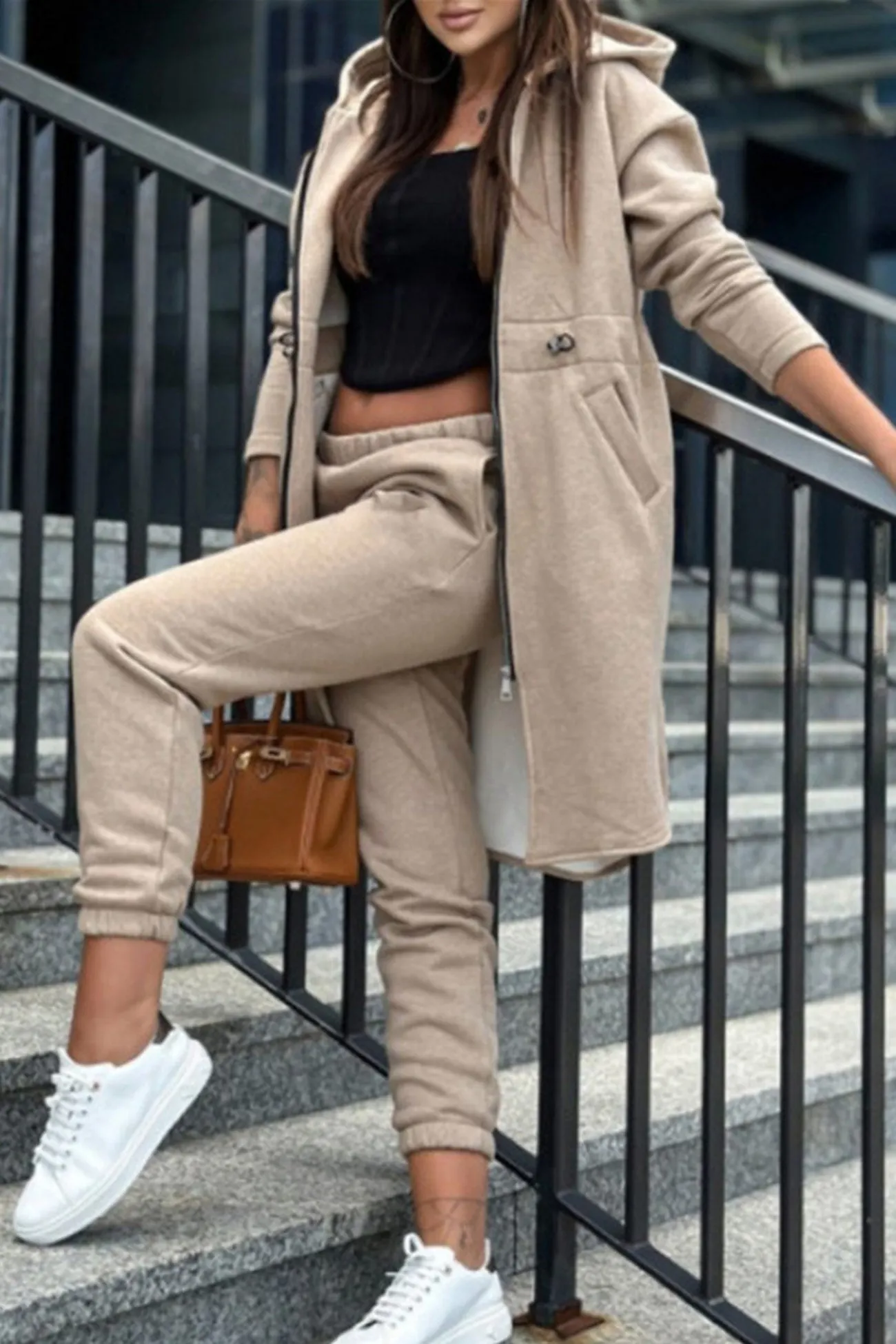 Maxct Elastic Waist Mid-length Hoodie Pants Set