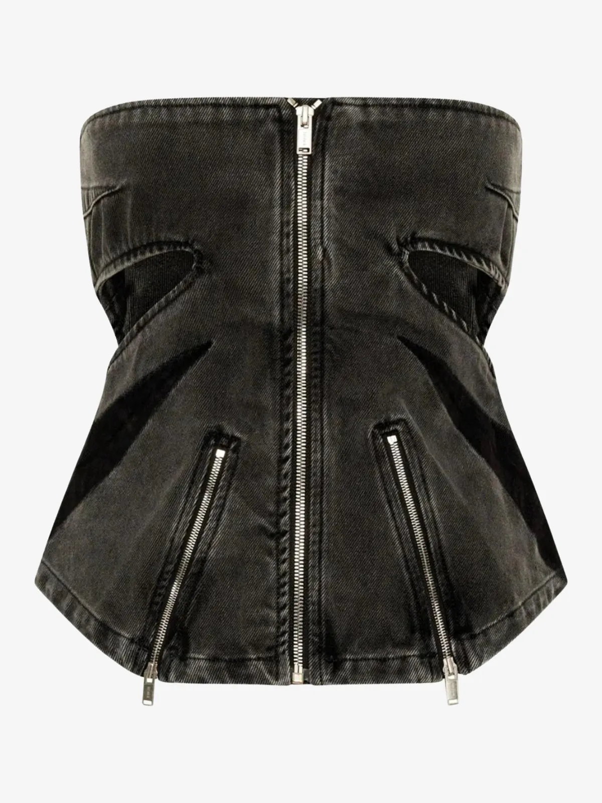 Maxct &Black Denim Tube Top & Patch Jeans Two Piece Set
