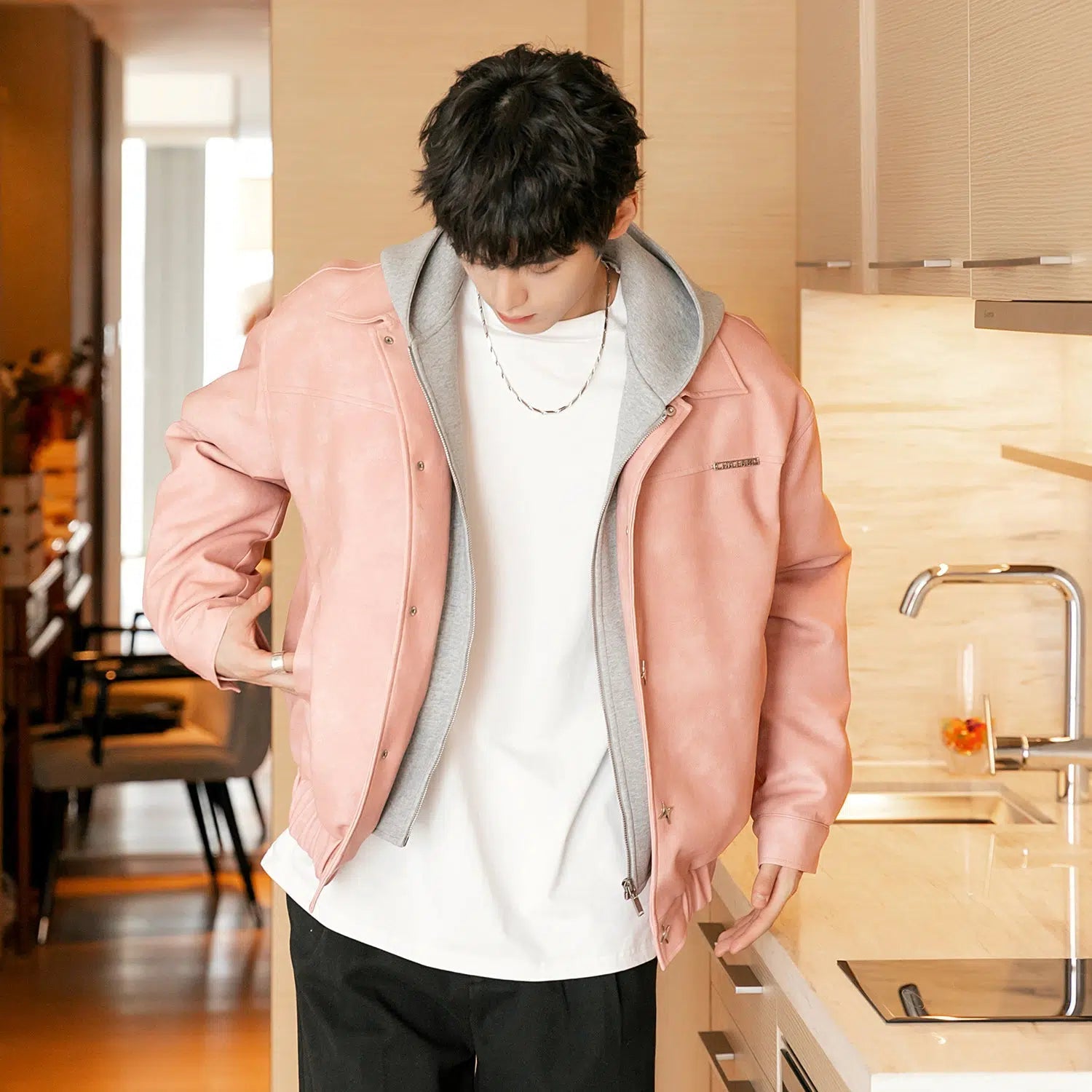 Maxct Pink Hooded Leather Jacket