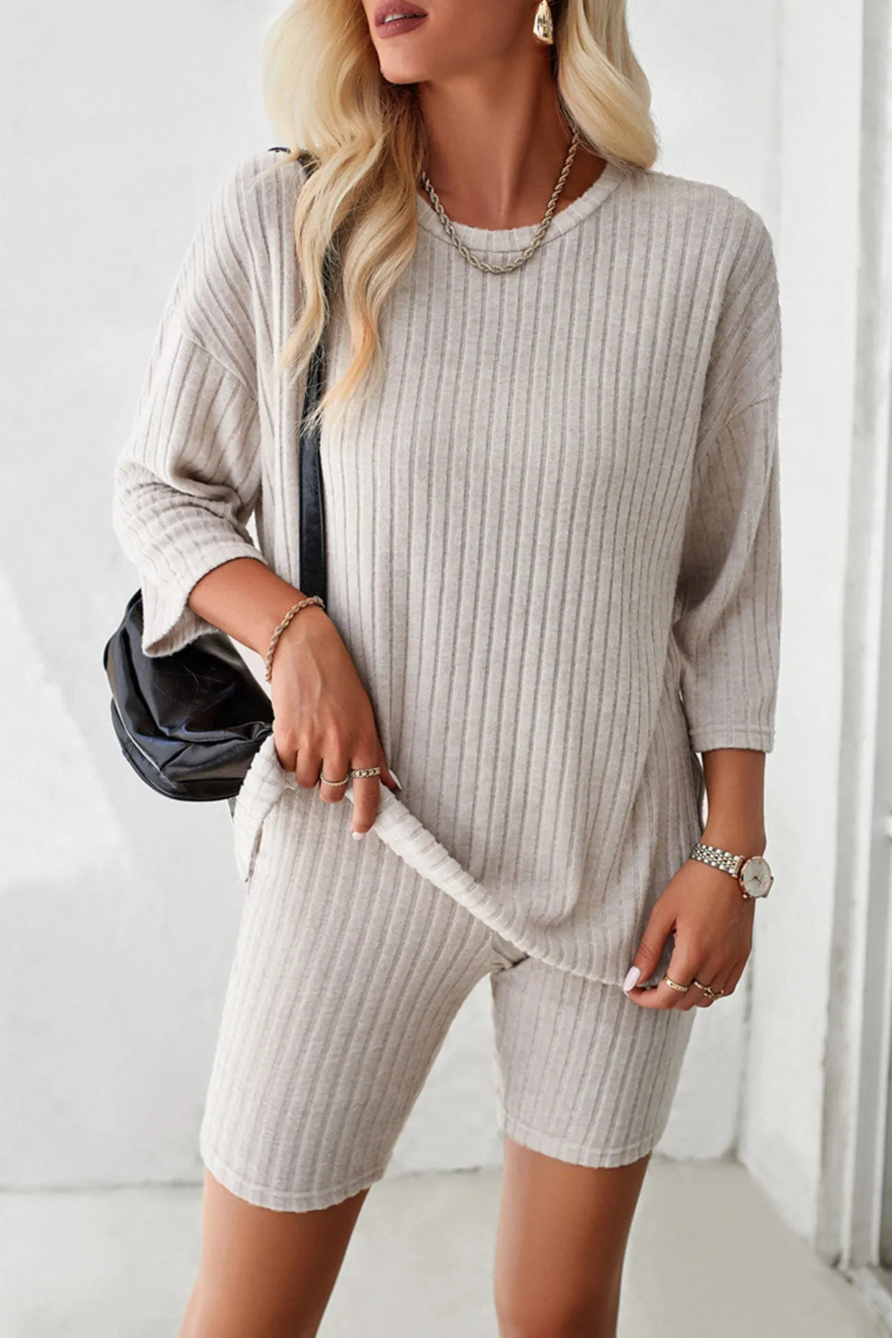 Maxct Ribbed Knit T-shirt Shorts Suits