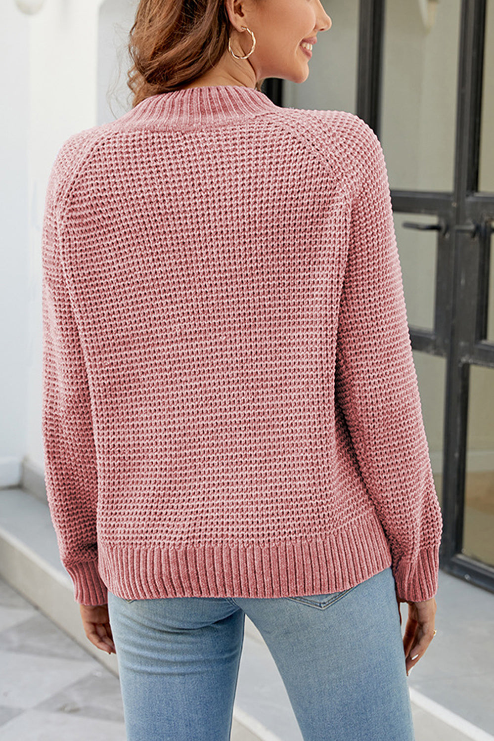 Maxct &Waffle-Knit Round Neck Reglan Sleeve Sweater
