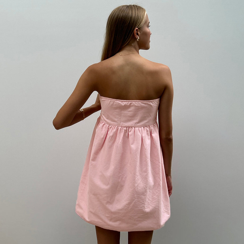 Elegant Solid Strapless Dress Women's Sleeveless Beach Vacation Short Dress Splice Off Shoulder Loose High Waist Clothing