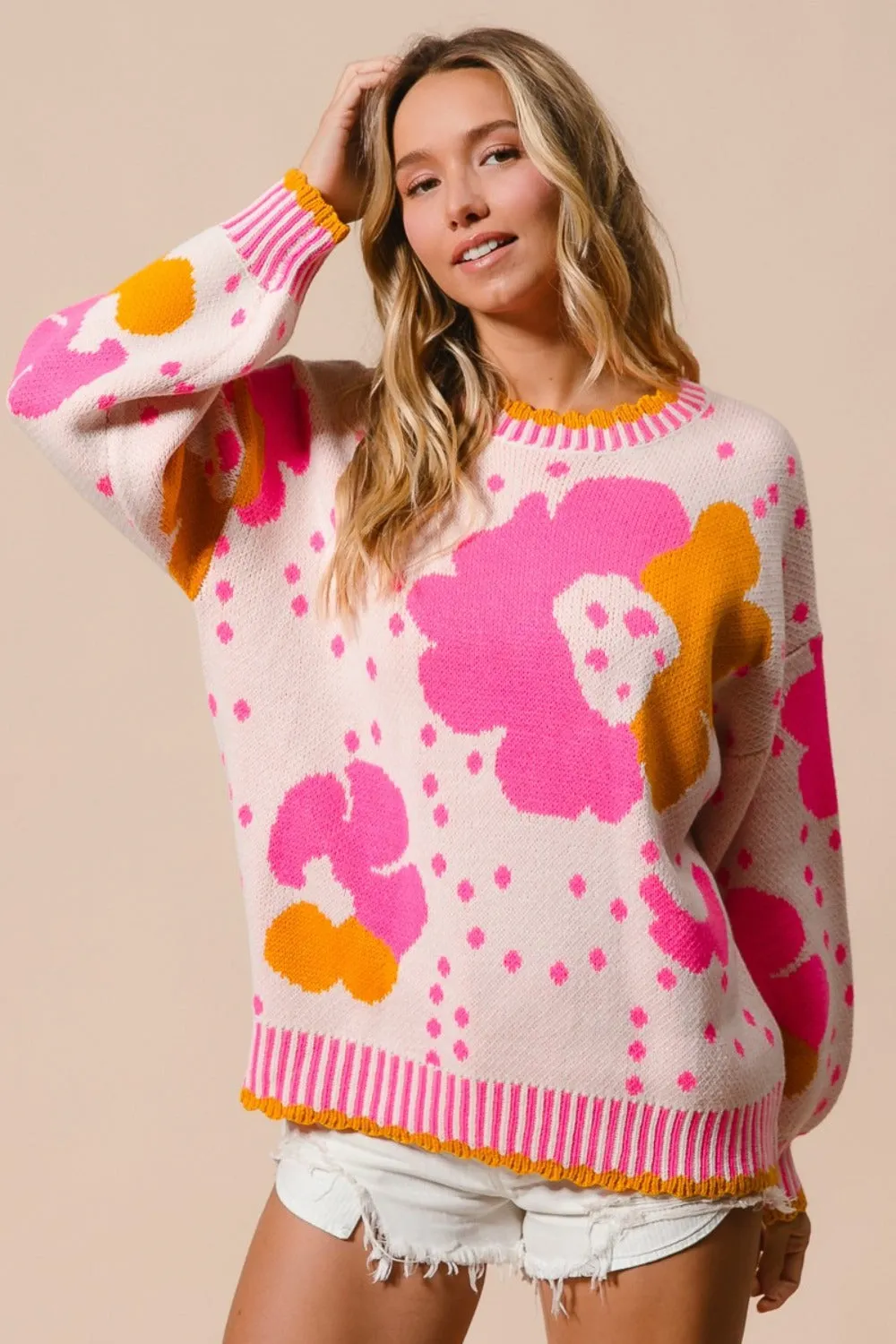 Maxct &BiBi Flower Pattern Contrast Sweater