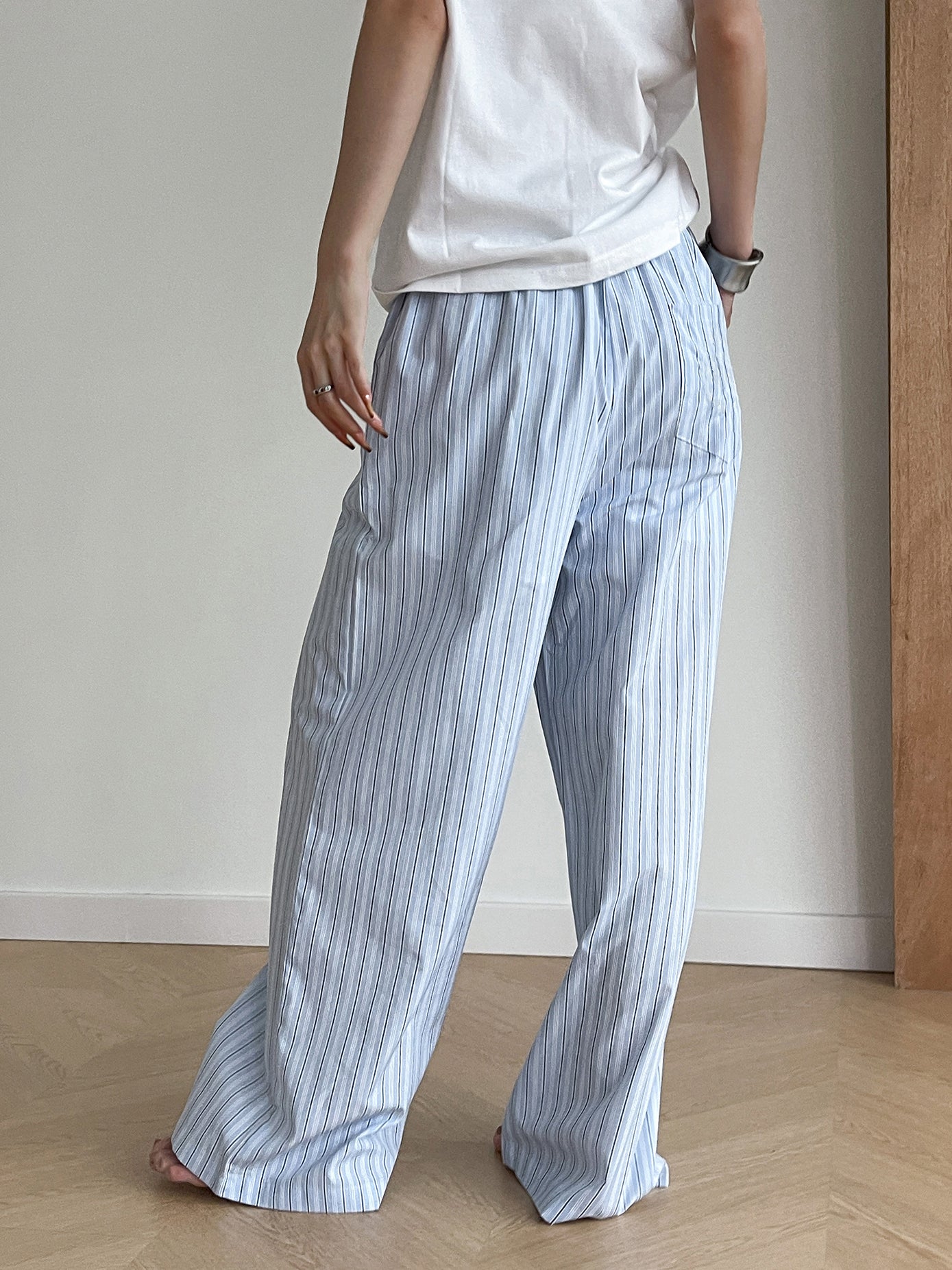 Maxct Stripe Loose Double-Waisted Tie Front Pants