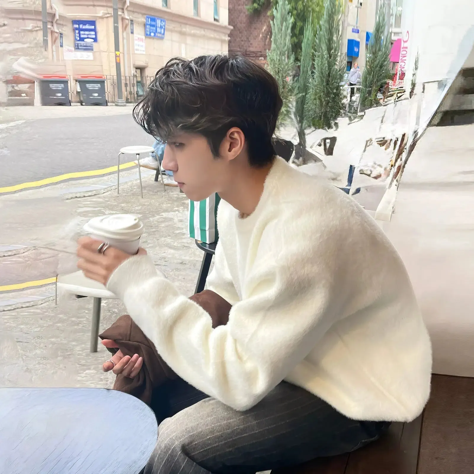 Maxct White Crew Neck Sweater