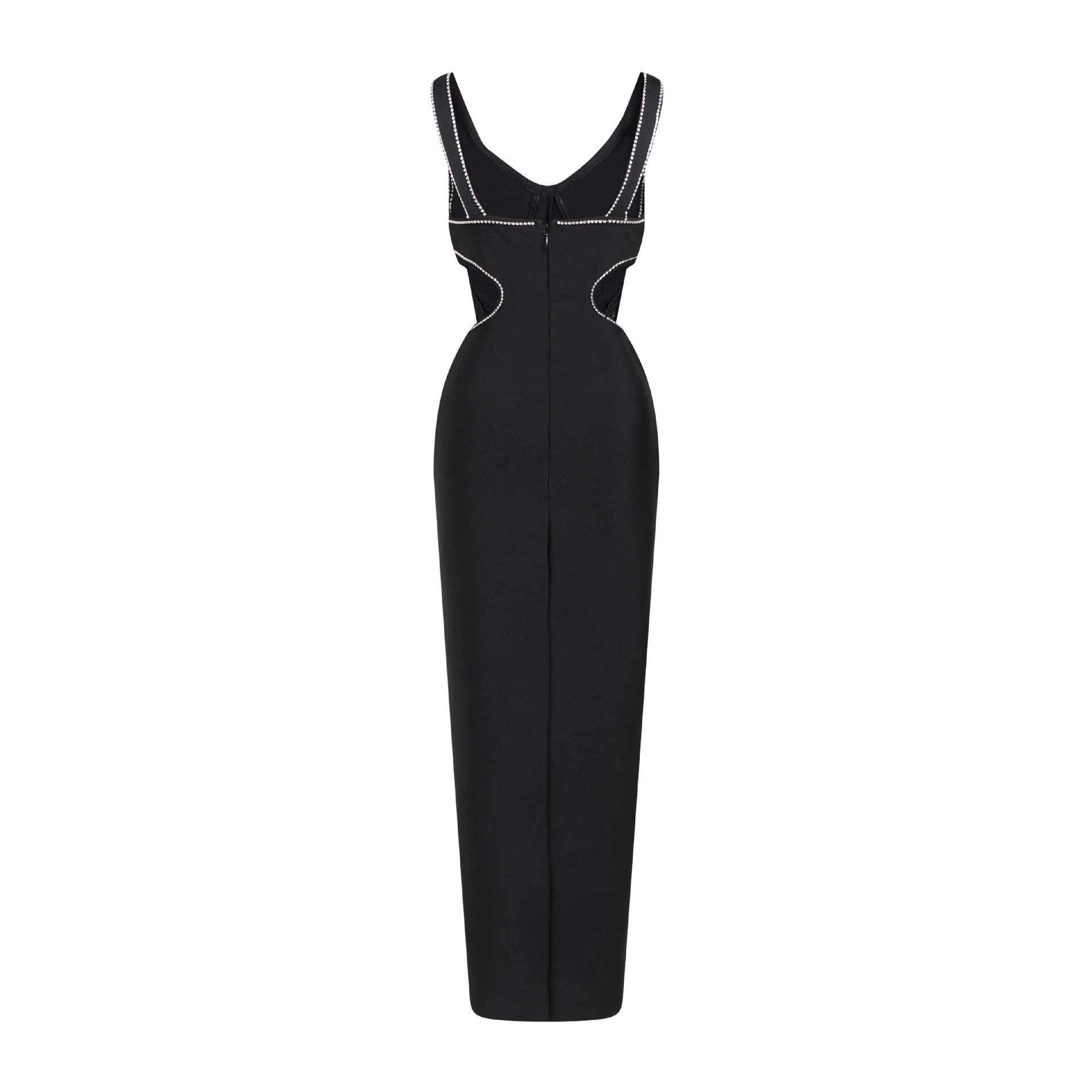 2023 Super Hot Summer Women's Wear Black Rhinestone Hollow Strap Long Dress
