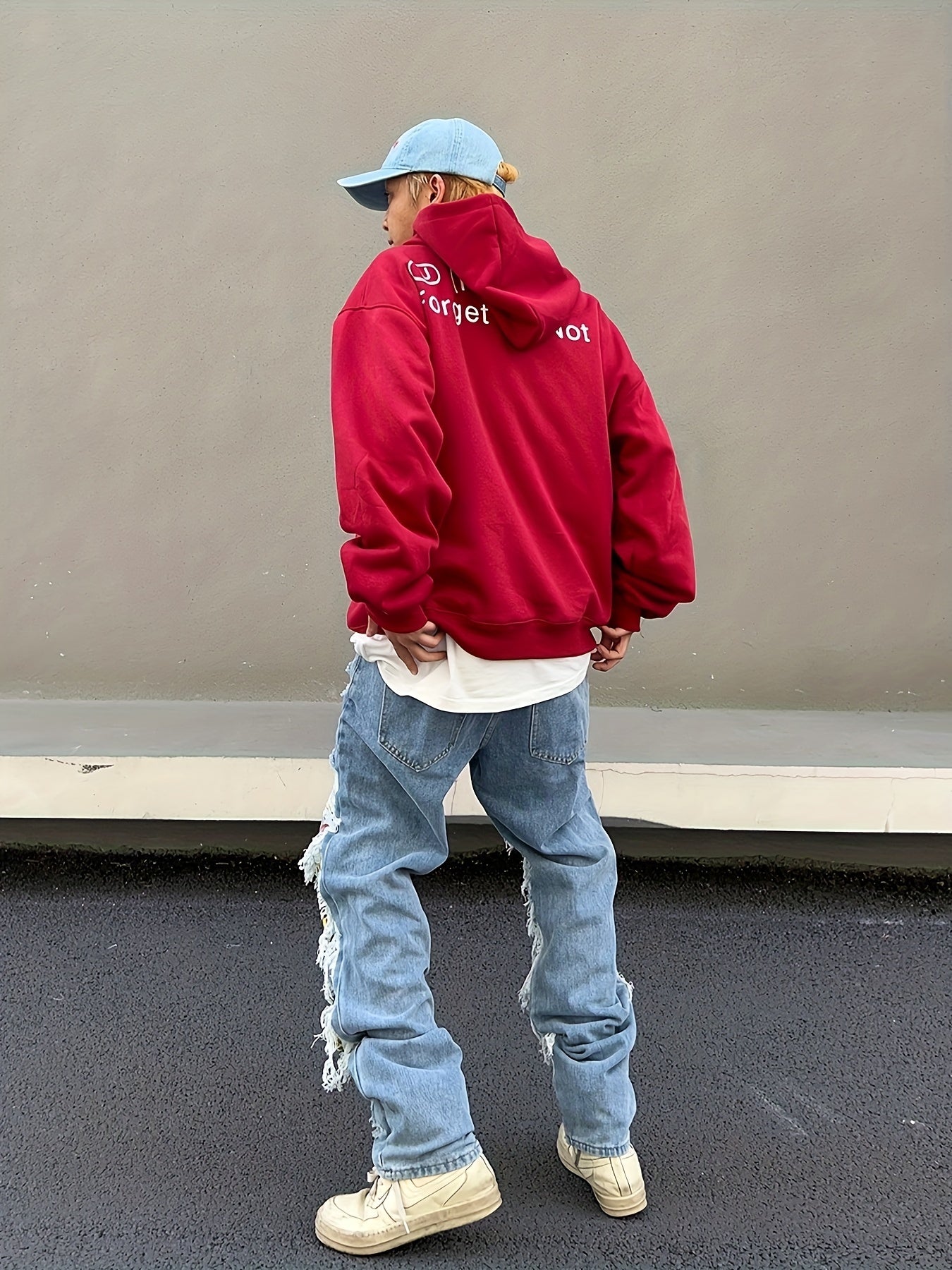 Maxct  Loose Fit Patchwork Jeans, Men's Casual Street Style Wide Leg Pants With Creative Tassels