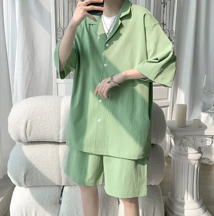 Maxct Textured Two-Piece Shirt and Shorts Set