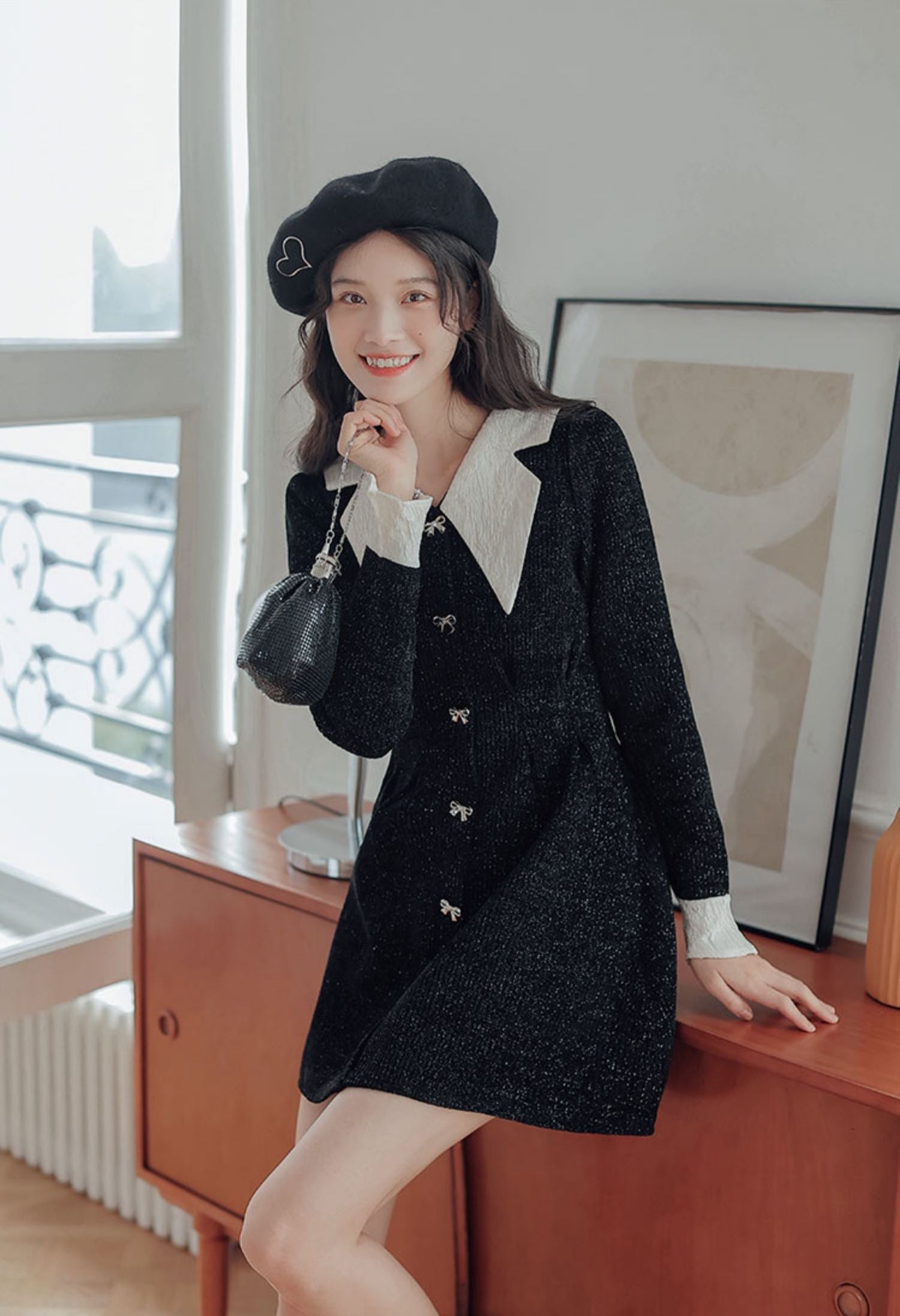 Sweet Bow Peter Pan Knit Dress Maxct