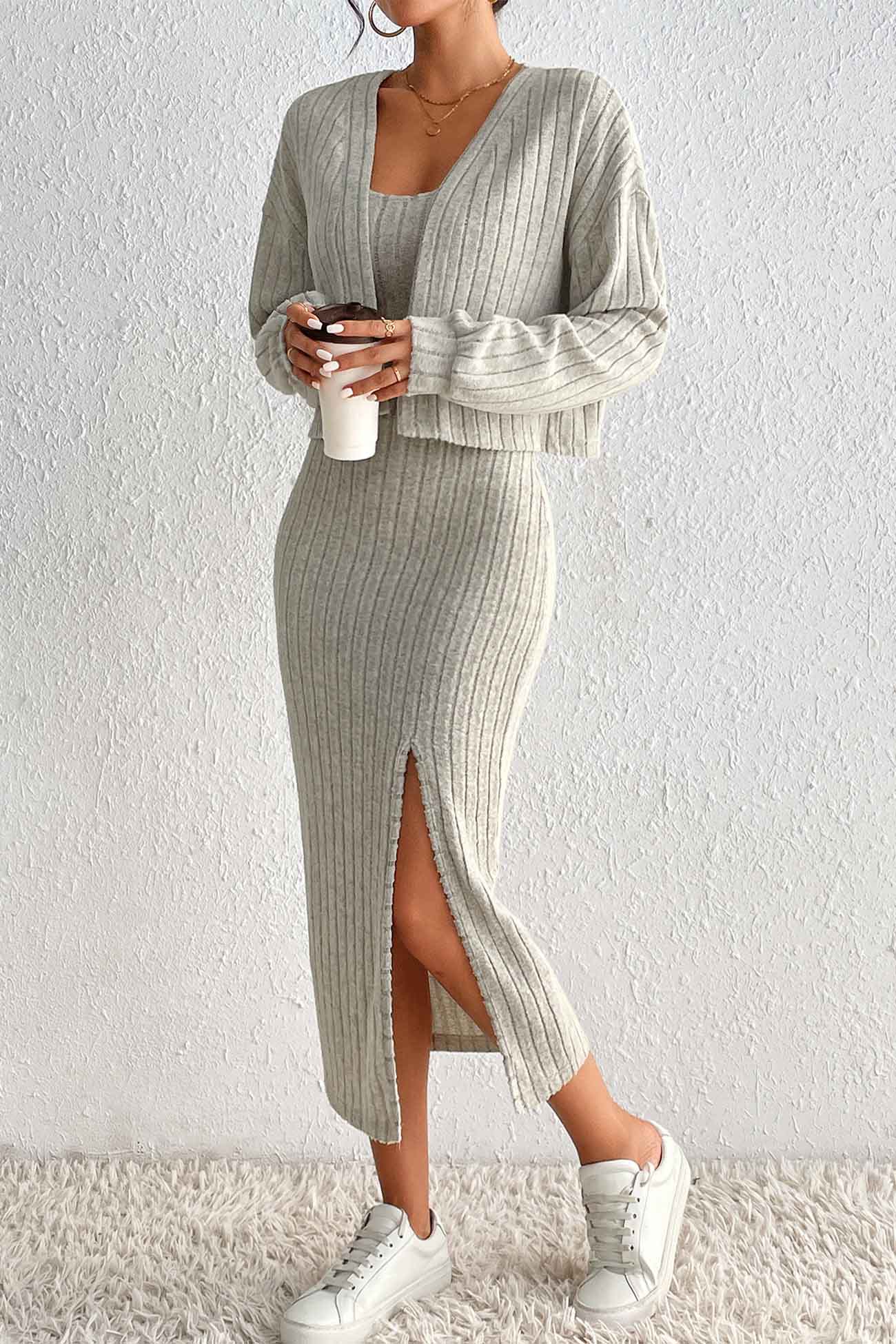 Maxct Long Sleeve Cami Dress Cardigan knitted Set