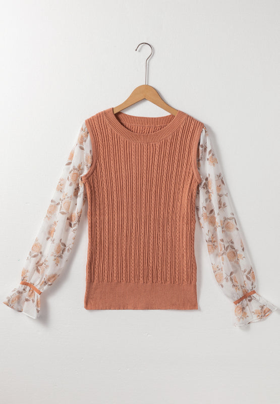 Maxct &Cable Knit Round Neck Flounce Sleeve Sweater