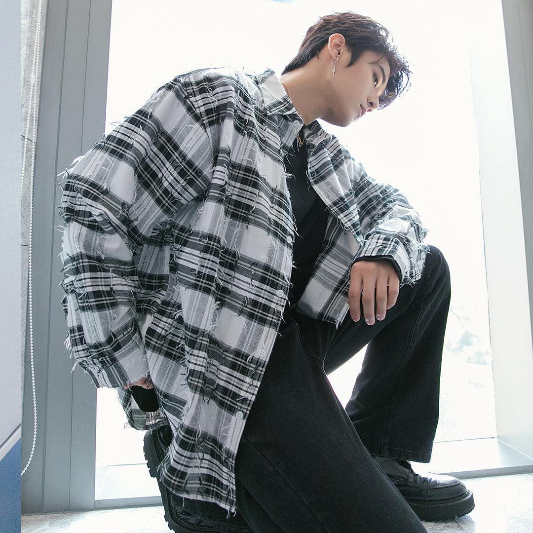 Maxct Fringed Plaid Shirt Jacket