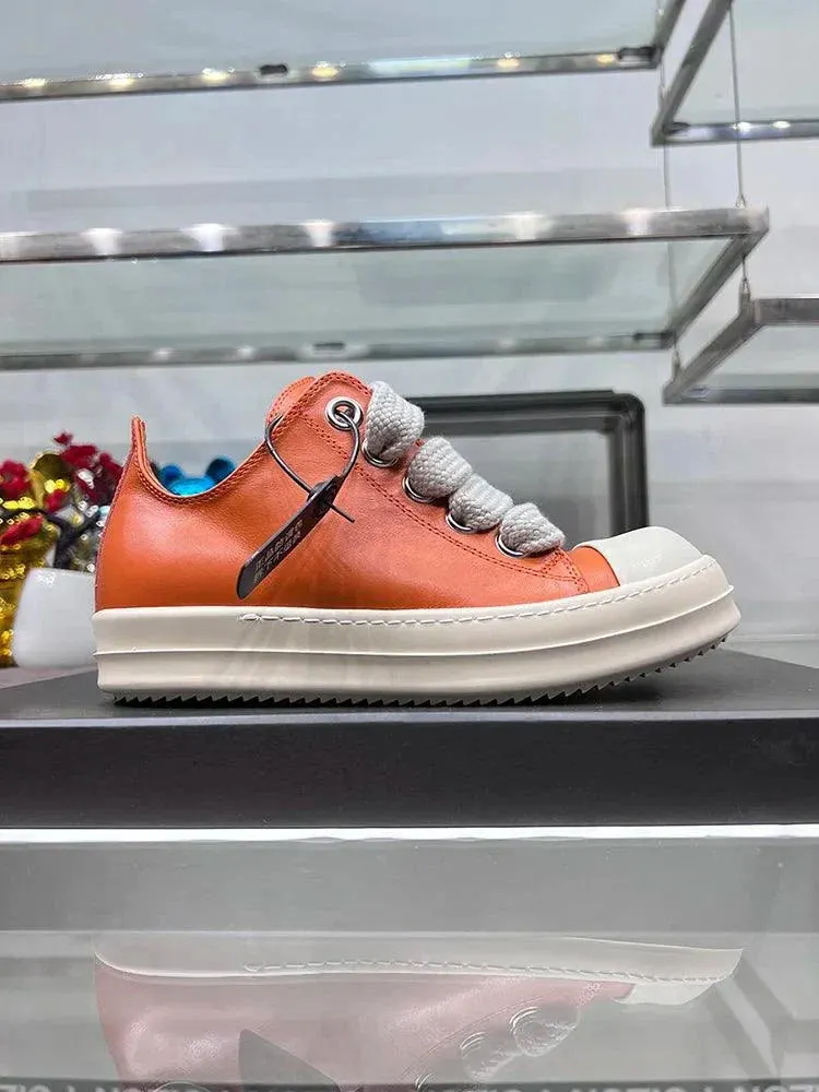 Leather Orange Sneakers Thick Sole Unisex Maxct