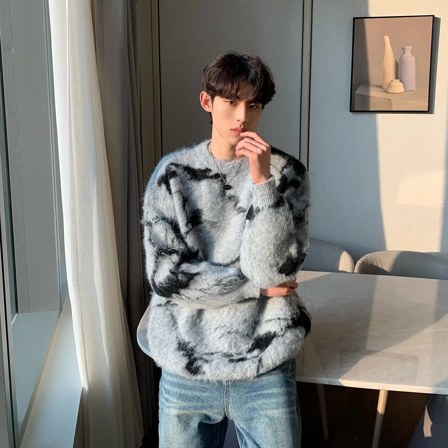 Maxct Jacquard Furry Crew Neck Sweater
