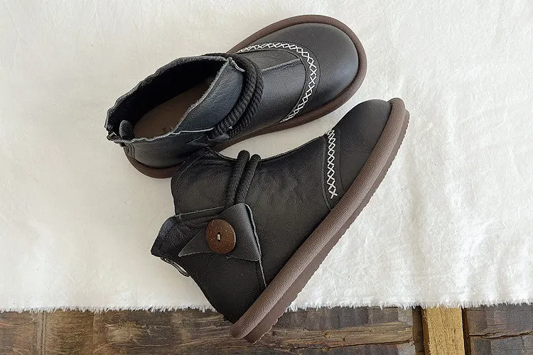 Maxct Women Round Toe Leather Warm Waterproof Short Boots - Image 4