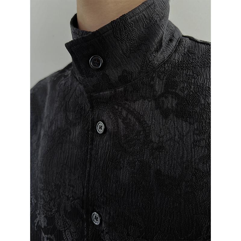 Maxct 90s Streetwear New Chinese Style Cashew Flower Textured Lapel Shirt For Men Summer New Niche Cleanfit Retro Casual Shirt For Men