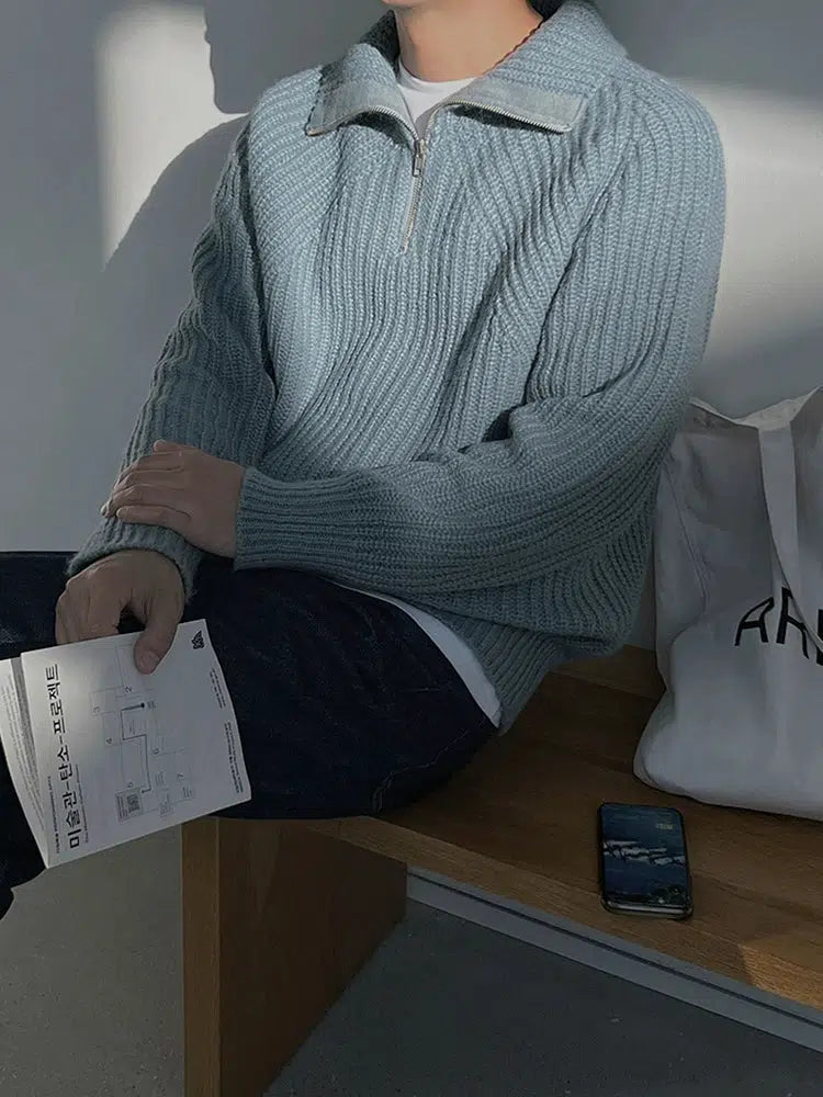 Maxct Turtleneck Half-zip Lapel Sweater