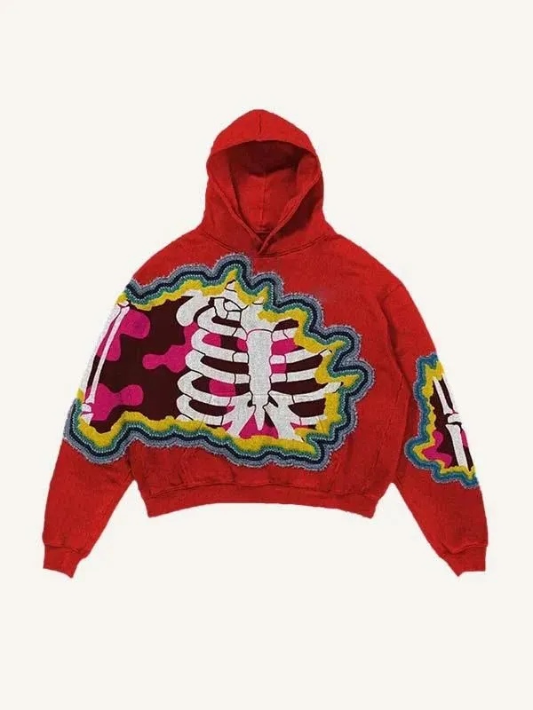 Maxct 2024 New Color Matching Skull Print Pocket 3D Sweater Hoodie Sweatshirt Cos Clothing