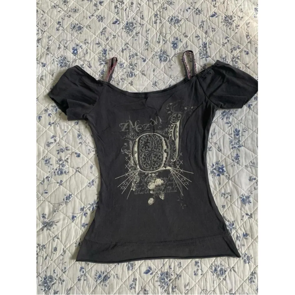 Retro Streetwear Y2K Letter Print T-Shirt Women Fashion Street Millennial Trend One Neck Spice Girl Slim Harajuku Casual Top