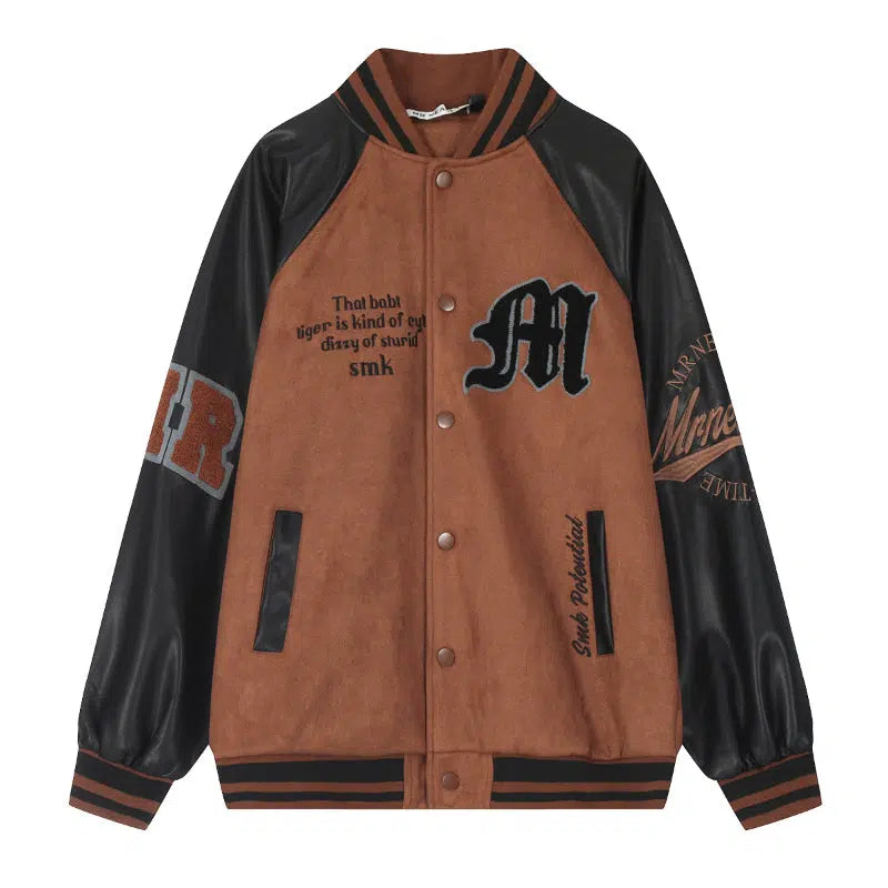 Maxct Embroidered Suede Baseball Jacket