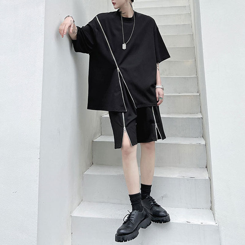 Maxct Zipper Embellishment T-shirt Shorts Set