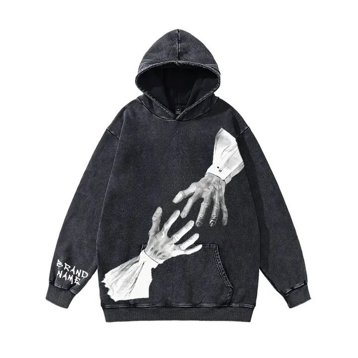 Maxct Y2K Fashion Autumn and Winter Printed Washed Distressed Pullover Long Sleeve Sweater for Men and Women