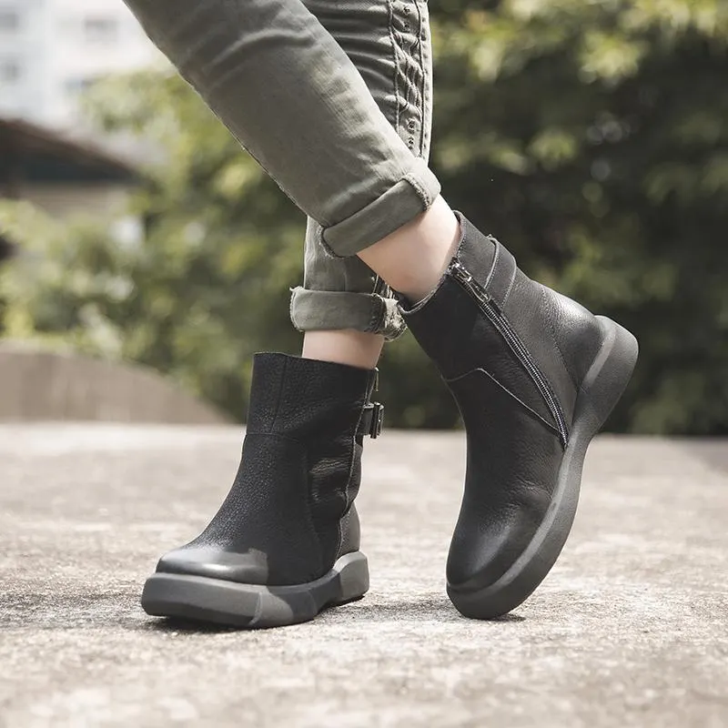 Waxing Ankle Boots Back Buckle Decorate Black/Coffee Maxct
