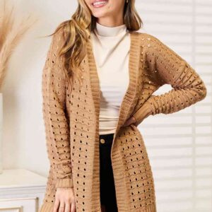 Maxct &Woven Right Openwork Horizontal Ribbing Open Front Cardigan