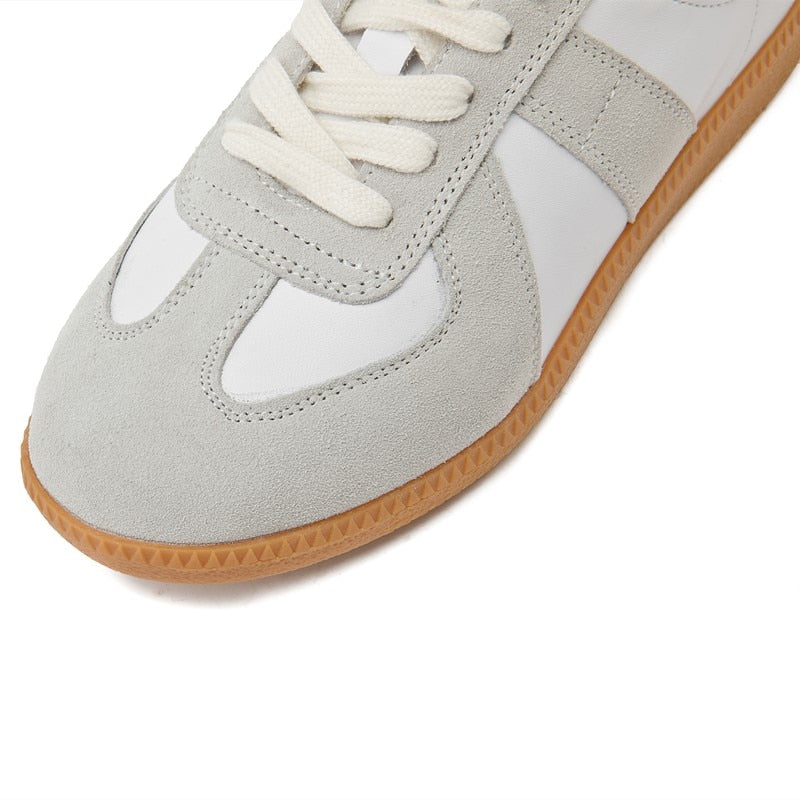 White Split Leather Sneakers Flat for Women Maxct