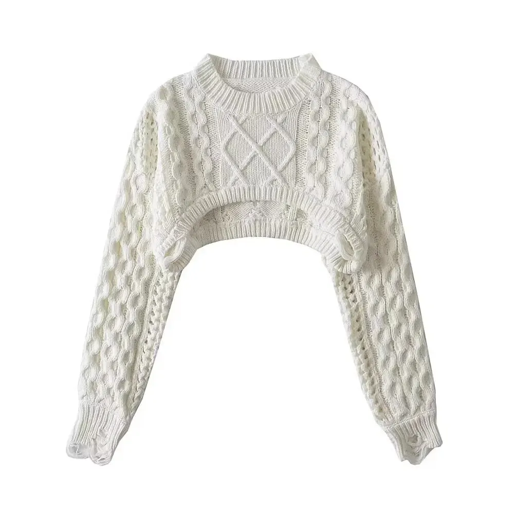 Maxct Sweater For Women Vintage Loose Casual Long Sleeve Knit Sweater Y2k Hollow Out Streetwear Top