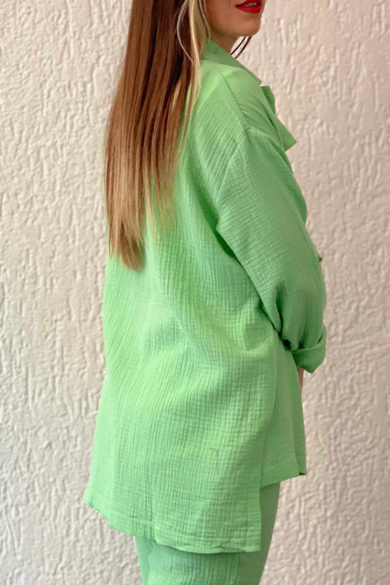 Maxct Long Sleeve Pocketed Slit Shirt Long Pants Suits