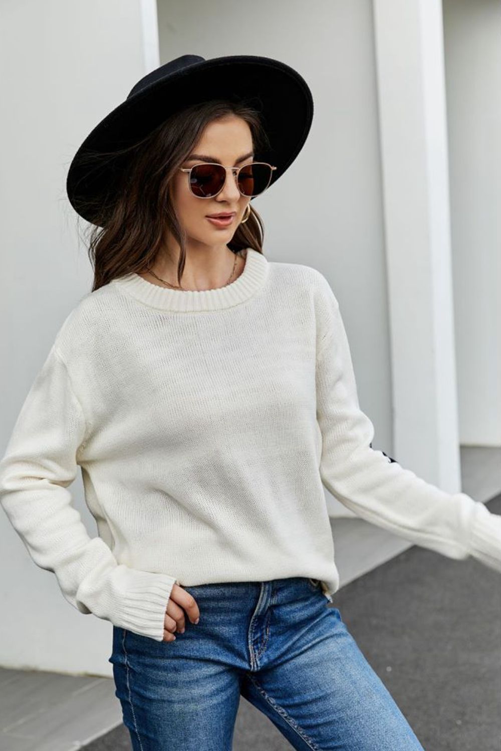 Maxct &Round Neck Dropped Shoulder Sweater