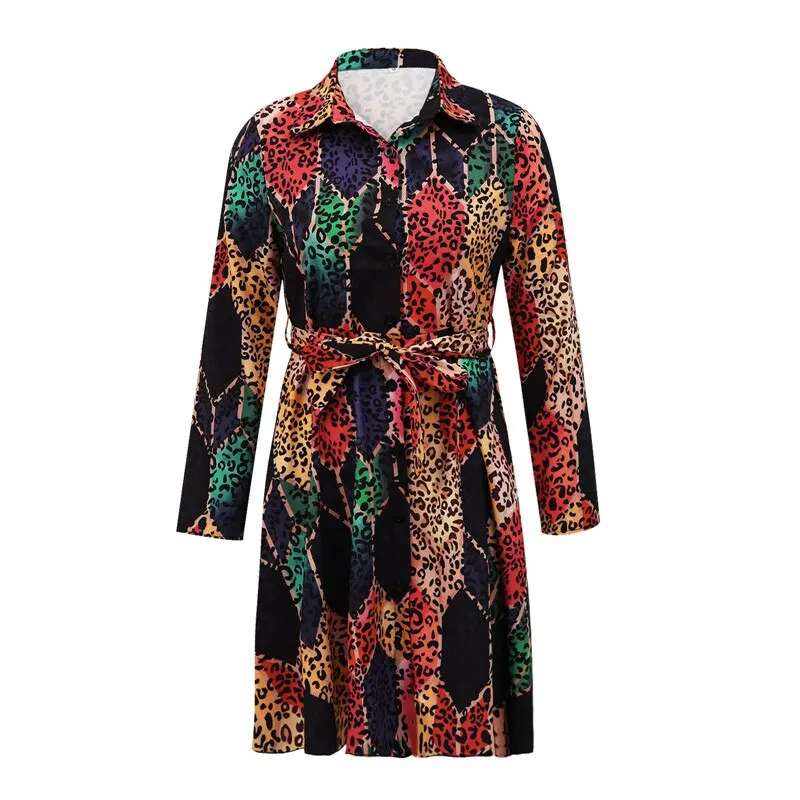 Women's Printed Long Sleeve Dress Casual Bandage Mini A-line Dresses Sexy Party Summer Feminias Vestidos Women Clothes