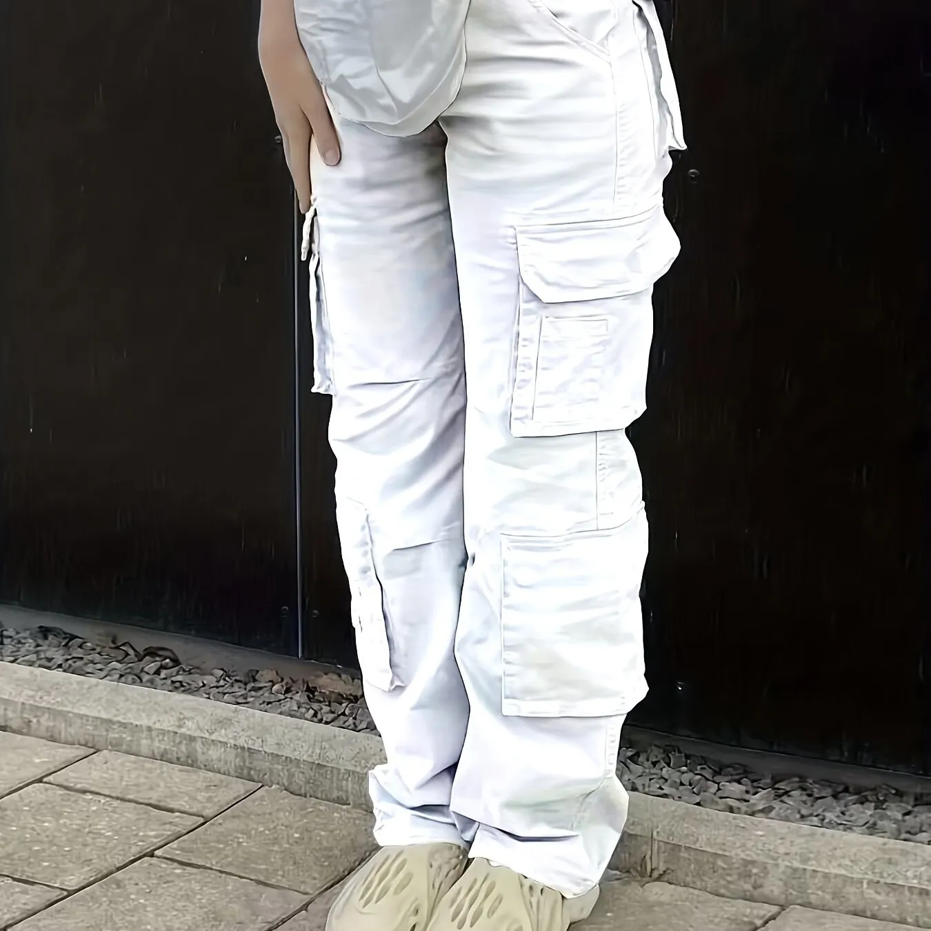 Maxct Plain High Rise Cargo Denim Pants, Loose Solid Color Retro Cargo Jeans, Street Casual Style, Women's Denim Jeans & Clothing