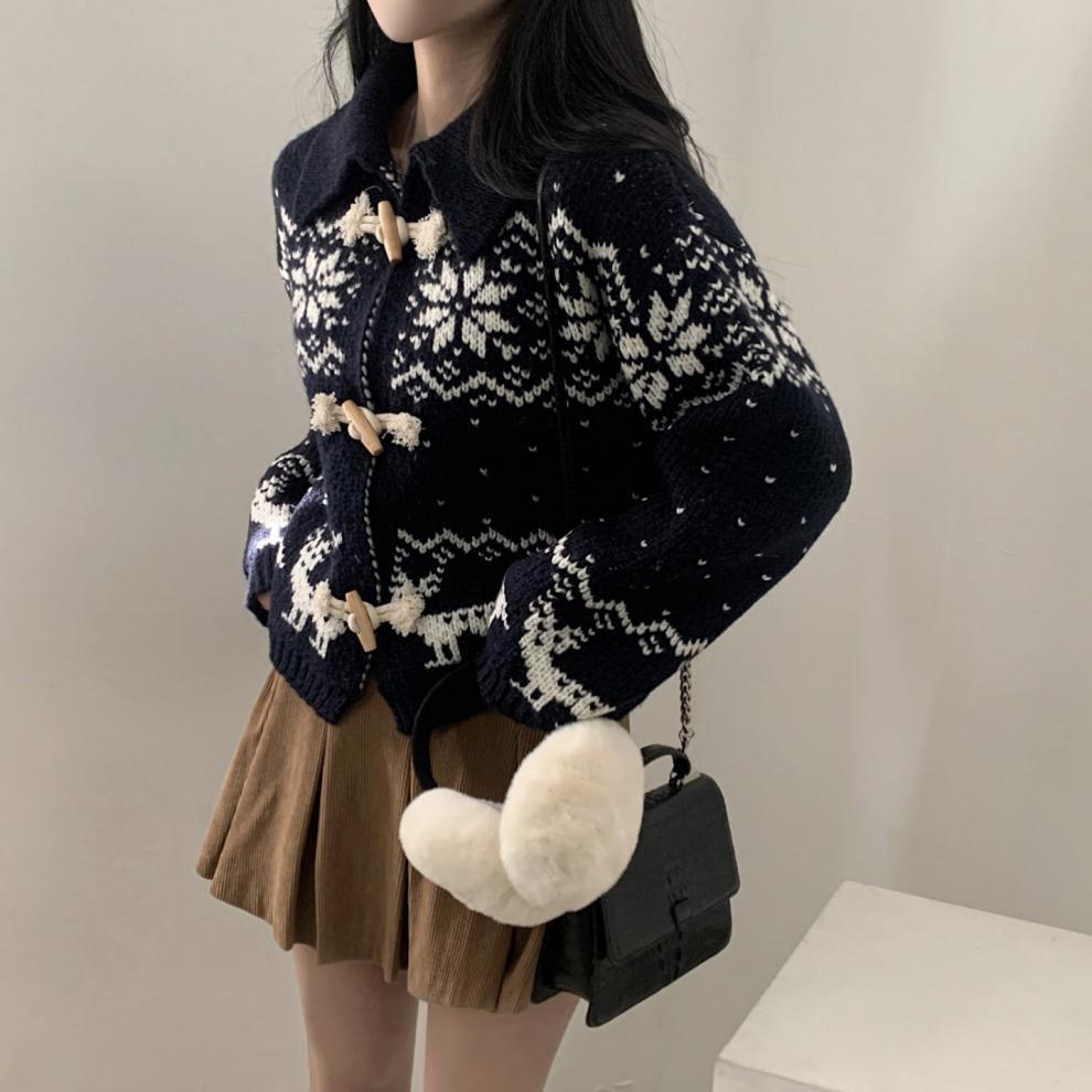 Maxct Aesthetic Snowflake Horn Button Knitted Cardigan - Image 8