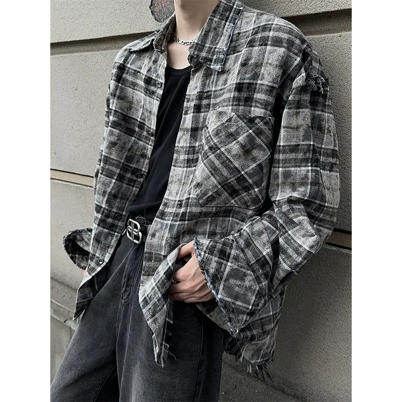 JM Distressed Raw Edge Plaid Shirt Maxct