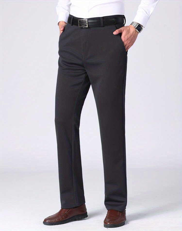 Classic Design Dress Pants, Men's Casual Solid Color Slightly Stretch Dress Pants For Spring Summer Business